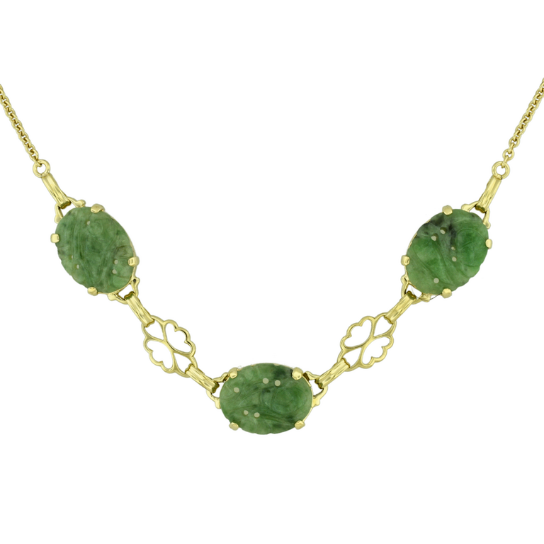 Estate Collection Estate - 14KY Green Carved 3 Stone Necklace