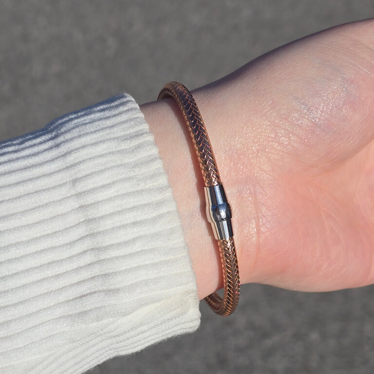 Expressions Jewelers Silver Woven Mesh Bracelet with Rose Gold Finish