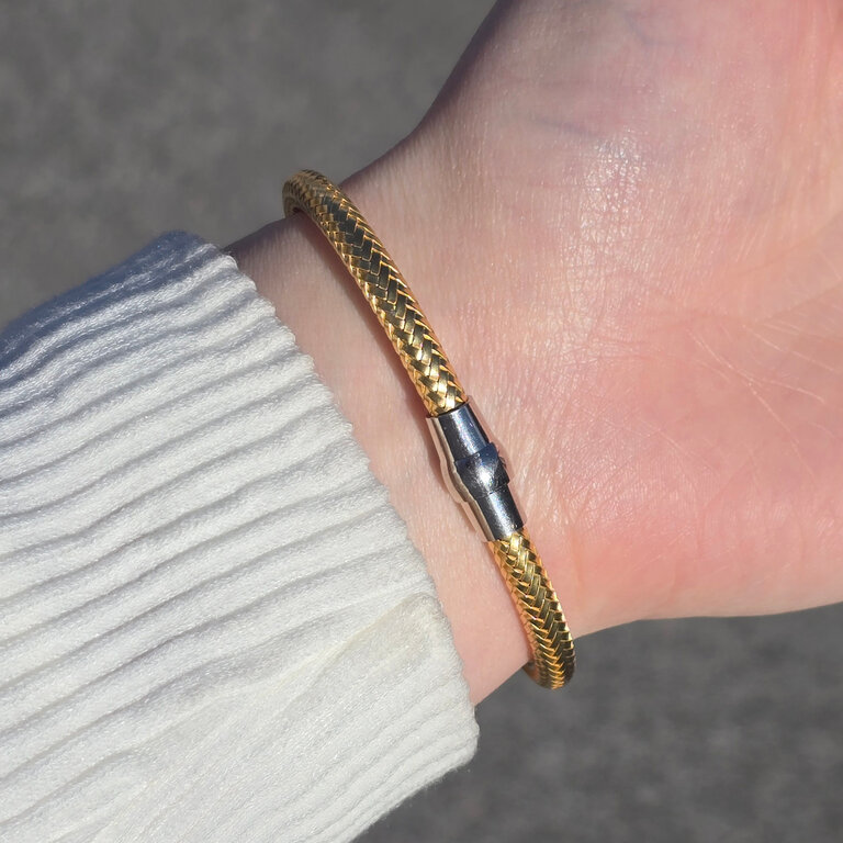 Expressions Jewelers Silver Woven Mesh Bracelet with Yellow Gold Finish
