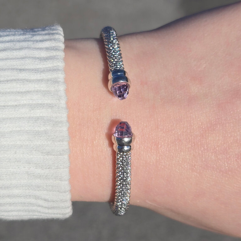 Expressions Jewelers Silver Mesh Bangle with Lilac Crystals