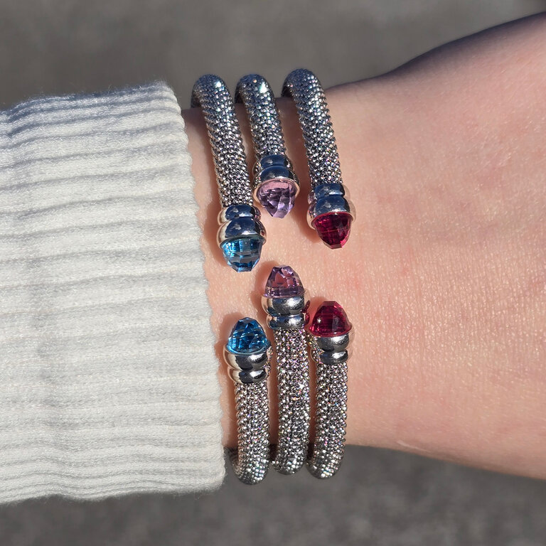 Expressions Jewelers Silver Mesh Bangle with Fuchsia Crystals