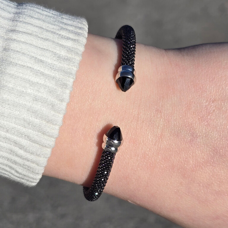 Expressions Jewelers Black Mesh Bangle with Black Crystals
