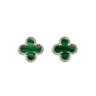Expressions Jewelers Silver Clover Malachite Earrings