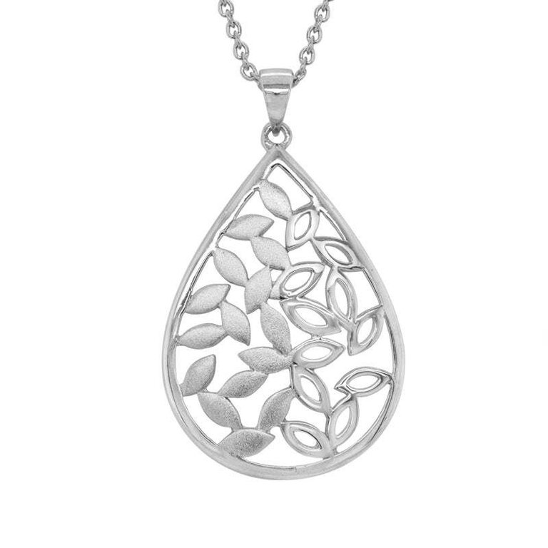 Expressions Jewelers Silver Teardrop Leaf Necklace 16-18"
