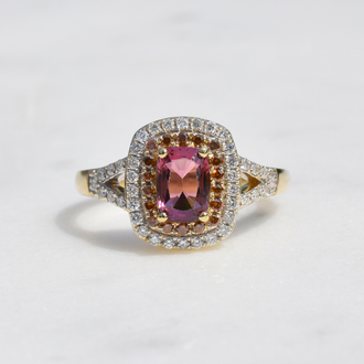 Estate Collection Estate Tourmaline Ring with Diamond Halo