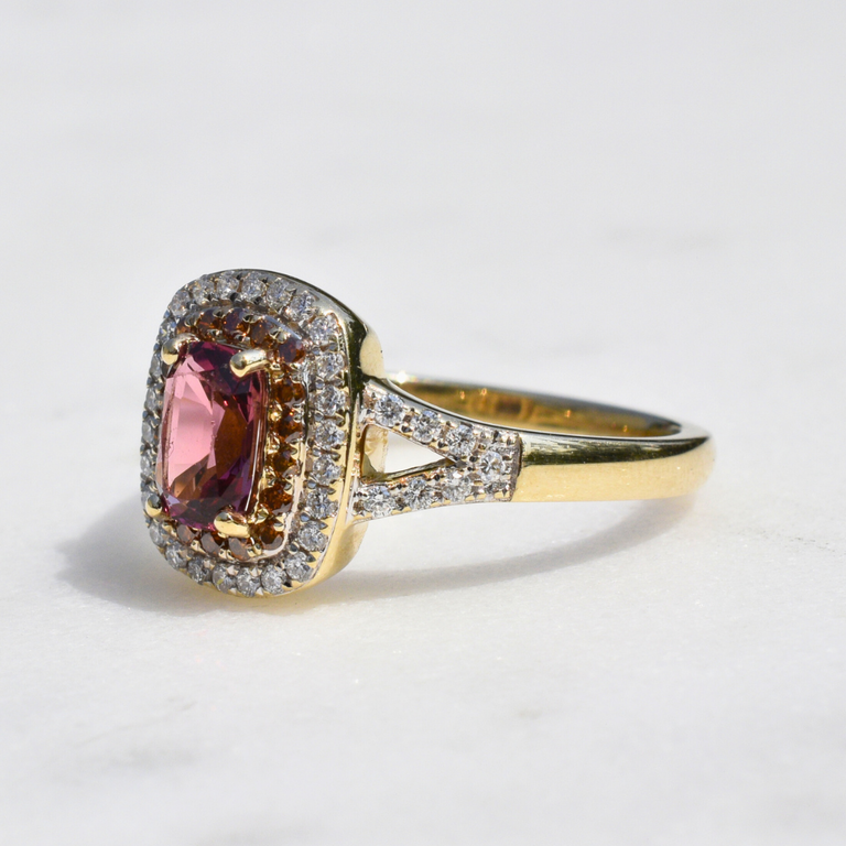 Estate Collection Estate Tourmaline Ring with Diamond Halo
