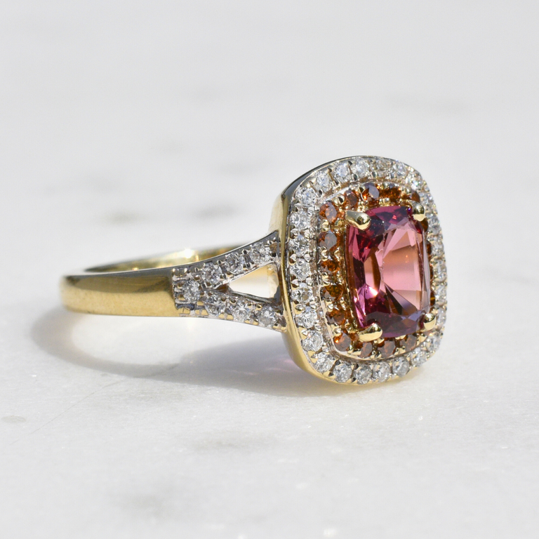 Estate Collection Estate Tourmaline Ring with Diamond Halo