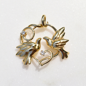 Estate Collection Estate Doves & Diamond Heart Pendant