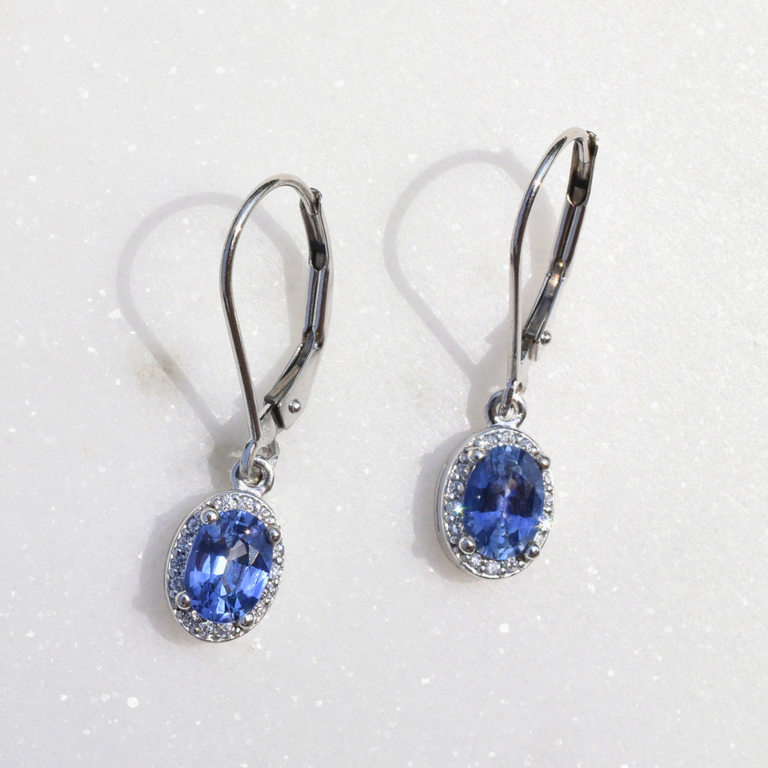 14K Oval Sapphire Leverback Earrings