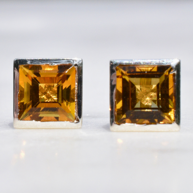 Expressions Jewelers Silver Bezel-Set Citrine Studs