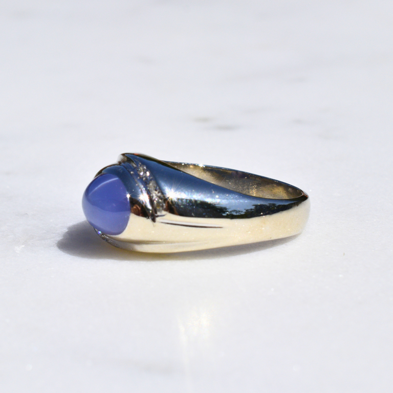 Estate Blue Cabachon and Diamond Ring