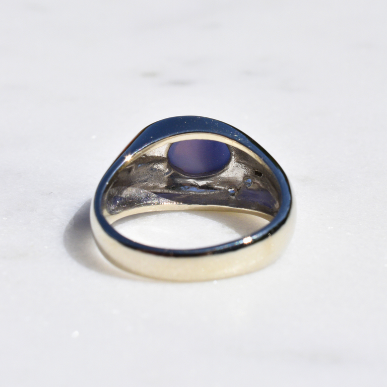 Estate Blue Cabachon and Diamond Ring
