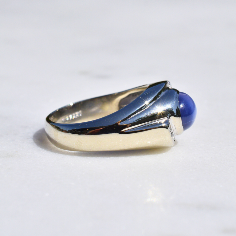 Estate Blue Cabachon and Diamond Ring