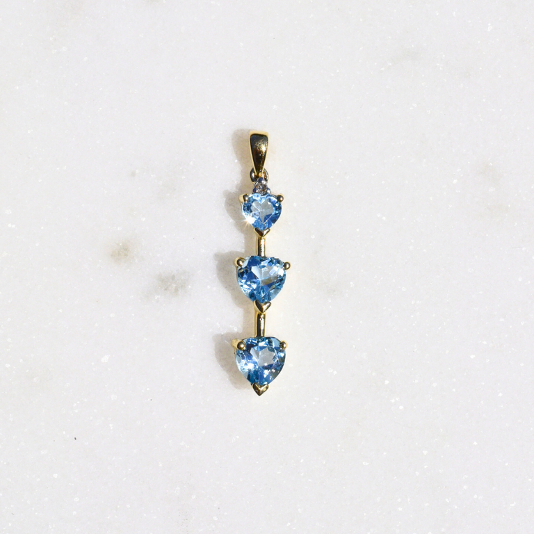 Estate 14K Blue Heart Drop Pendant