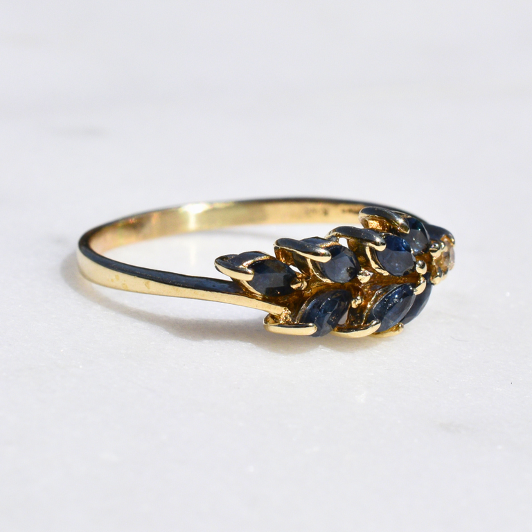 Estate 10K Marquise Blue Stone & Diamond Ring