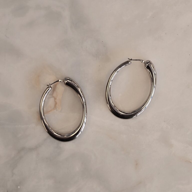 Carla Sterling Silver Large Oval Sculpted Hoop Earrings