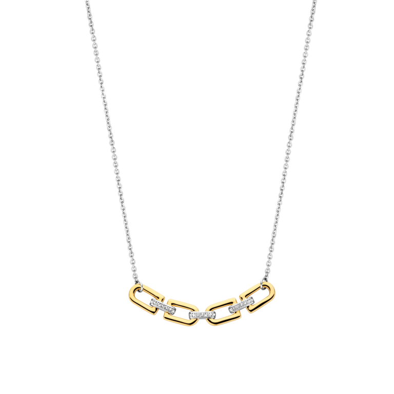 Ti Sento CZ Pavé Link Bar Necklace 15-19"
