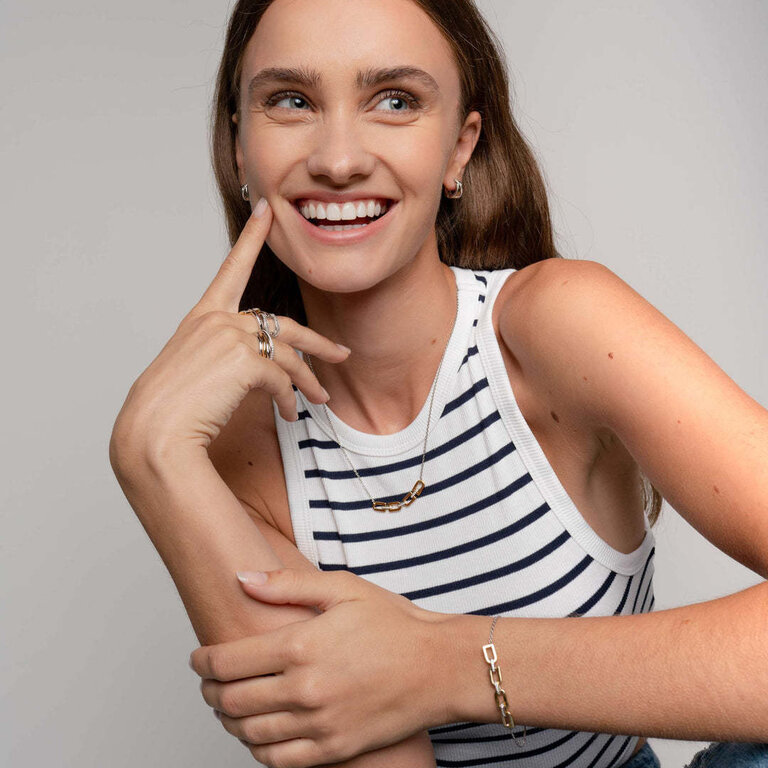 Ti Sento CZ Pavé Link Bar Necklace 15-19"