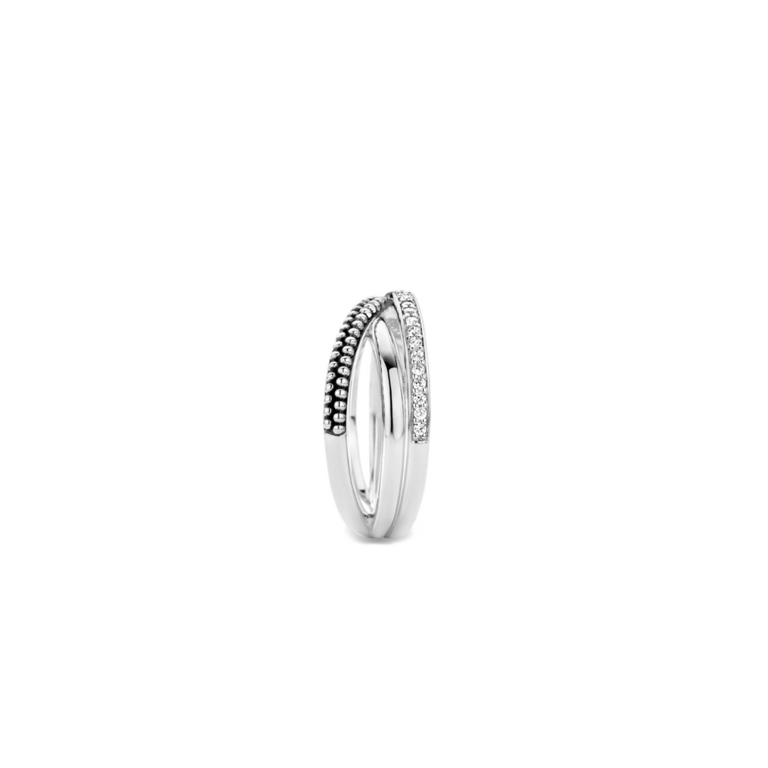 Ti Sento Silver Crossover Triple Band Ring with CZs