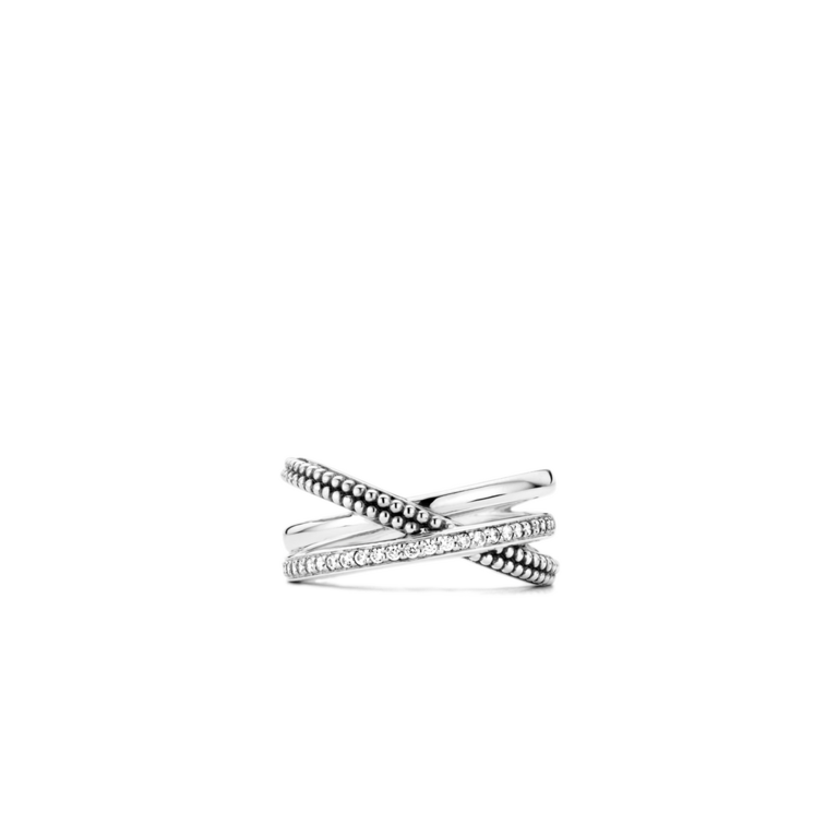 Ti Sento Silver Crossover Triple Band Ring with CZs