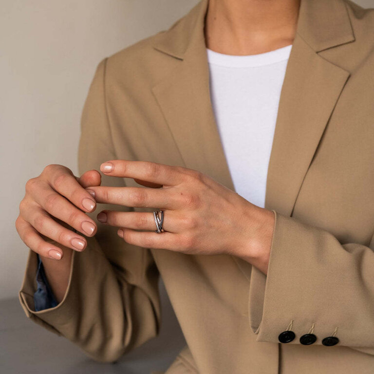 Ti Sento Silver Crossover Triple Band Ring with CZs