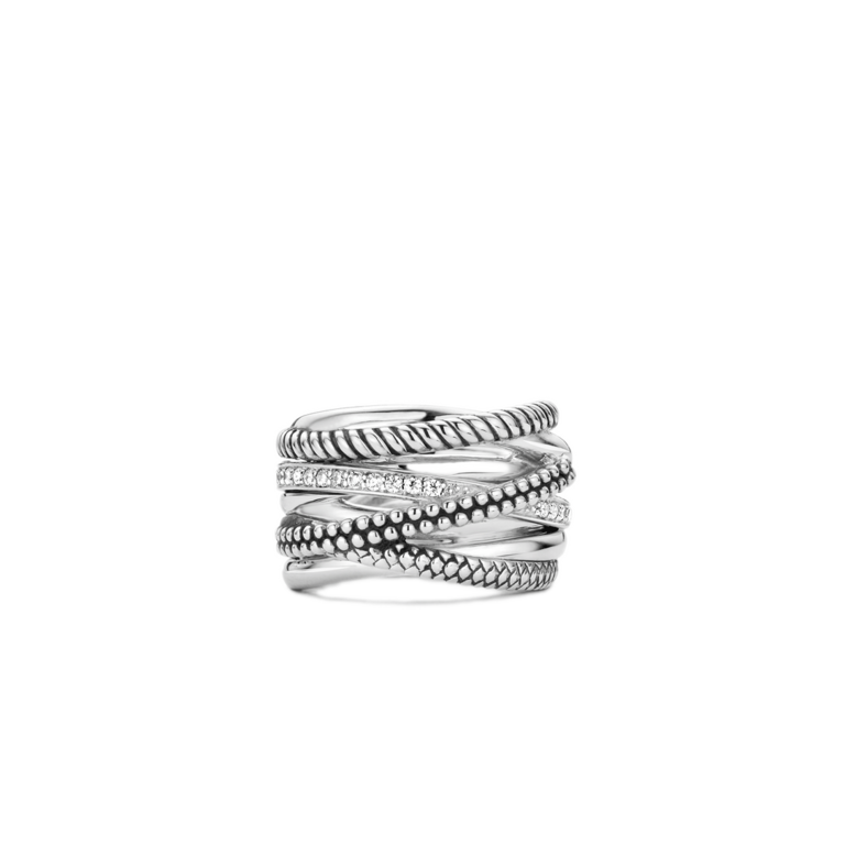 Ti Sento Silver Wide Crossover Ring with CZs