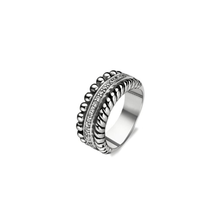 Ti Sento Silver Beaded & Braided CZ Ring