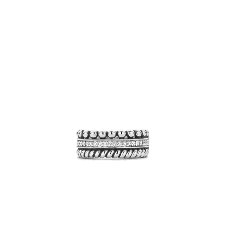 Ti Sento Silver Beaded & Braided CZ Ring