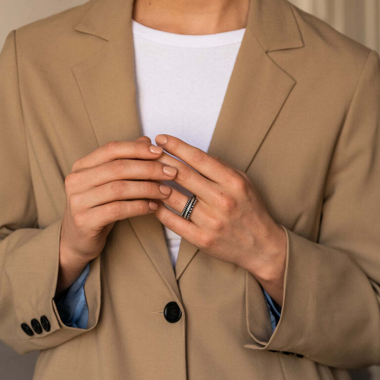 Ti Sento Silver Beaded & Braided CZ Ring