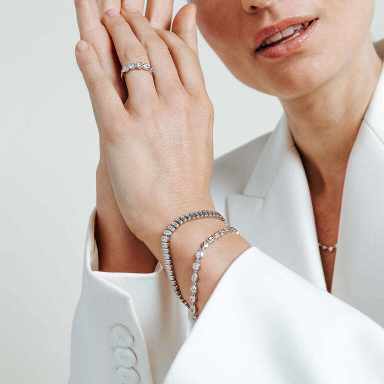 Ti Sento Silver Bezel-Set Mixed-Shape CZ Bracelet