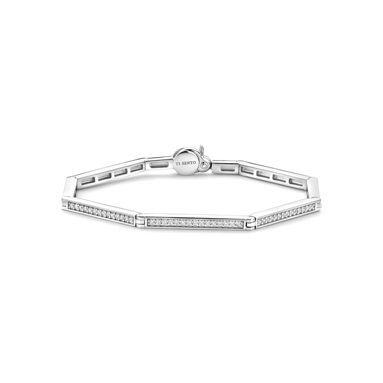 Ti Sento Hexagonal Bangle with CZ Pavé Accents