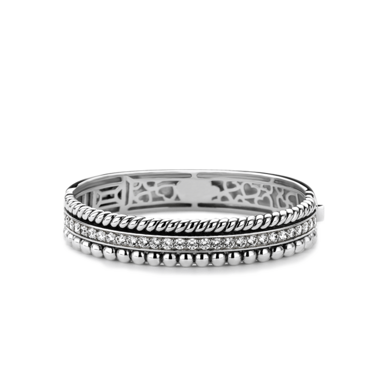 Ti Sento Silver CZ Accented Bangle Bracelet