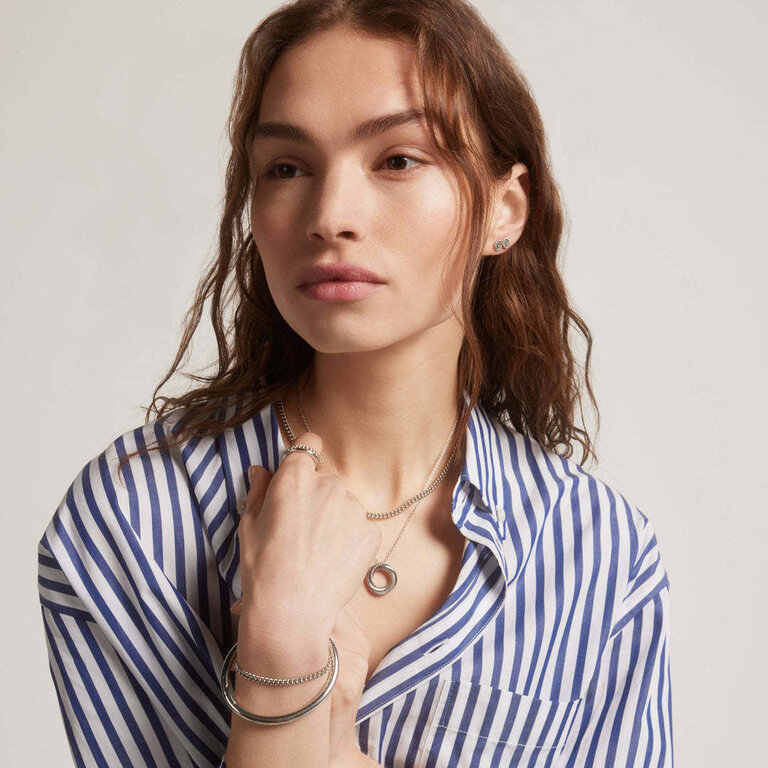 Ti Sento Circle Pendant Necklace with Texture - 15-19"