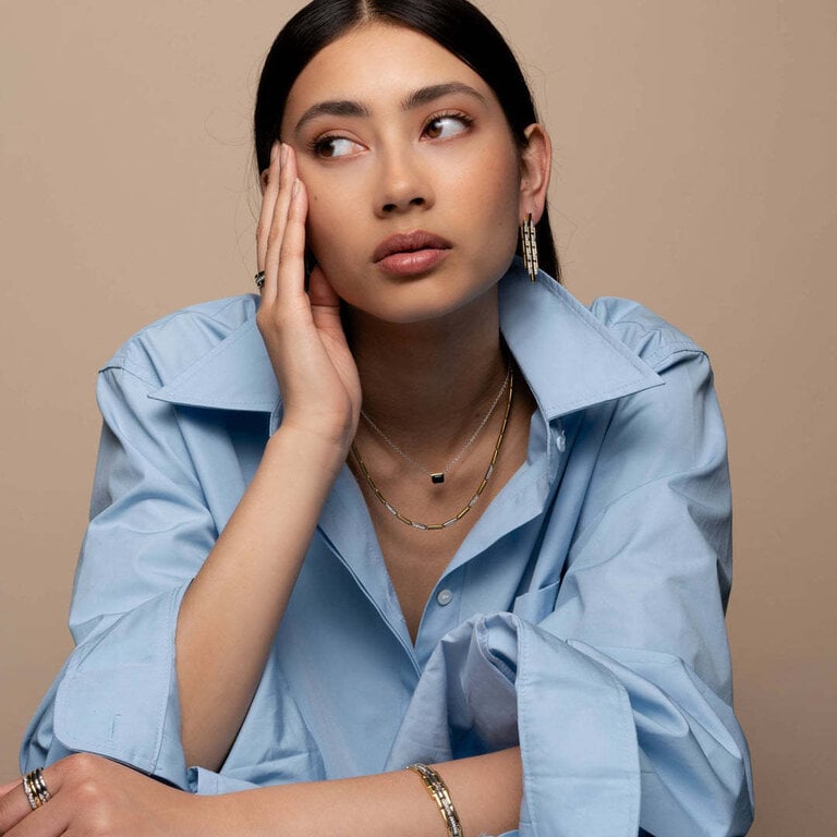 Ti Sento Bar Link Necklace with CZs - 16.5"