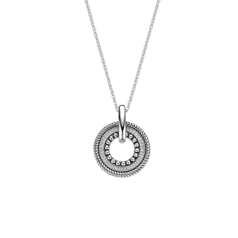 Ti Sento Textured Circle and CZ Pendant