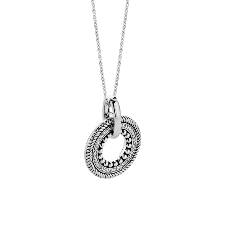 Ti Sento Textured Circle and CZ Pendant