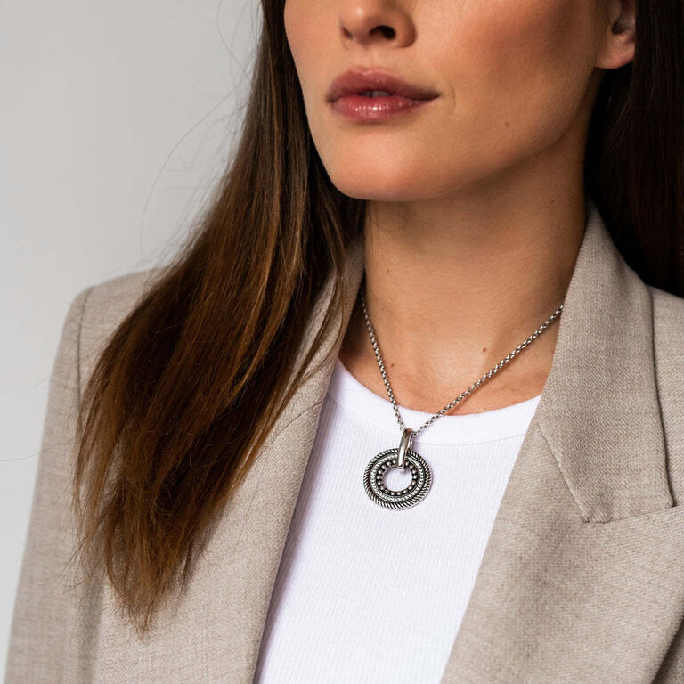 Ti Sento Textured Circle and CZ Pendant