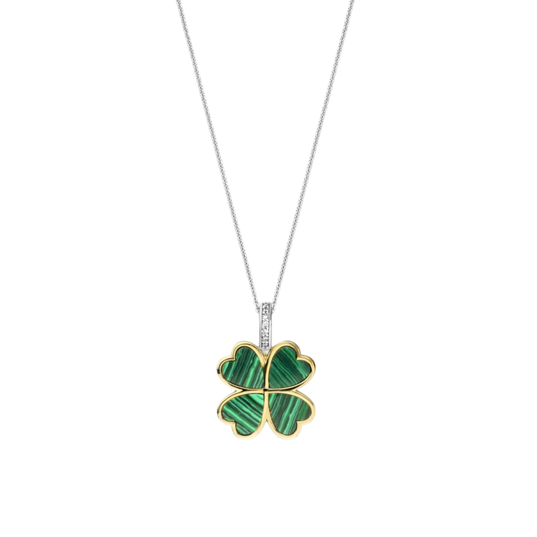 Ti Sento Malachite and CZ Clover Pendant