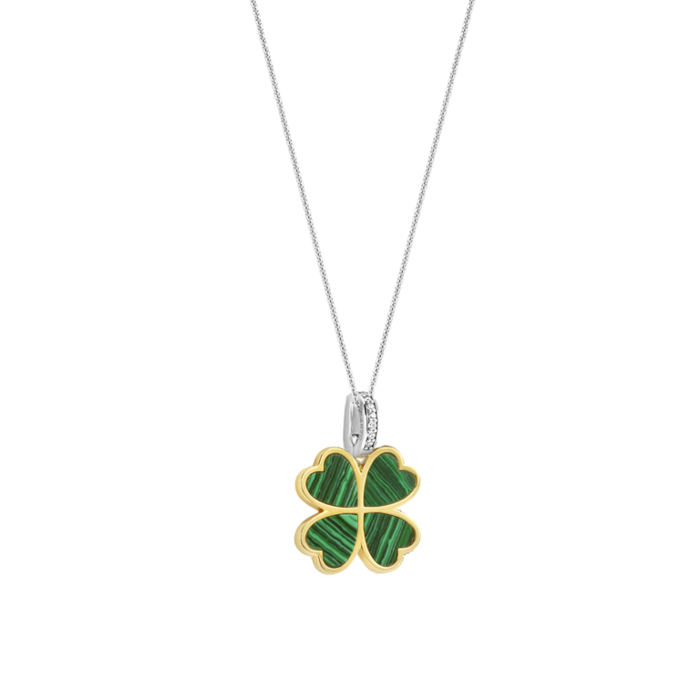 Ti Sento Malachite and CZ Clover Pendant