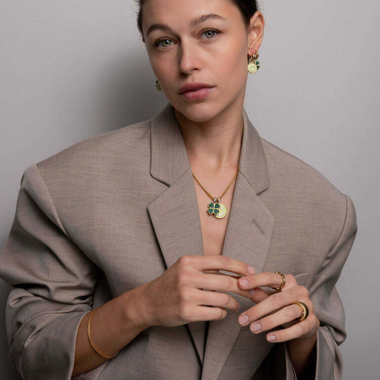 Ti Sento Malachite and CZ Clover Pendant