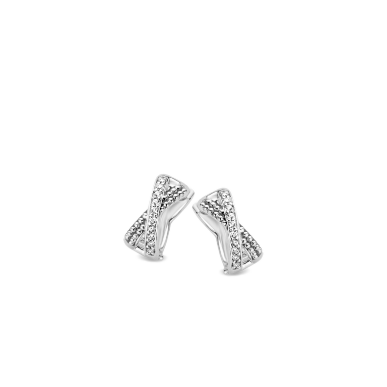 Ti Sento Silver Criss-Cross Beaded Earrings with CZs