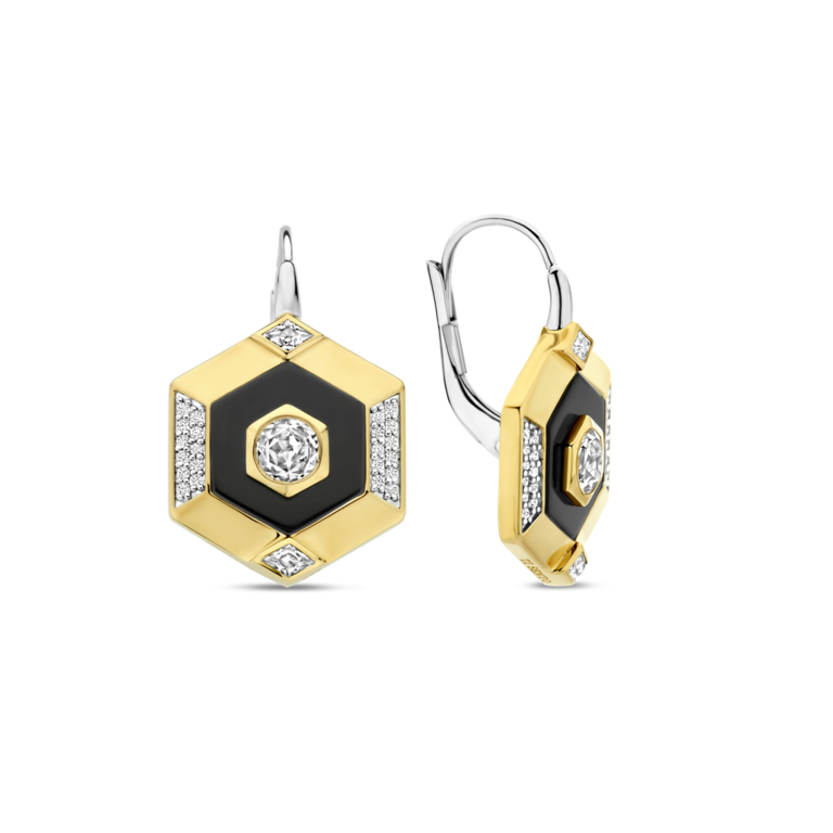 Ti Sento Hexagon Black Stone & CZ Drop Earrings