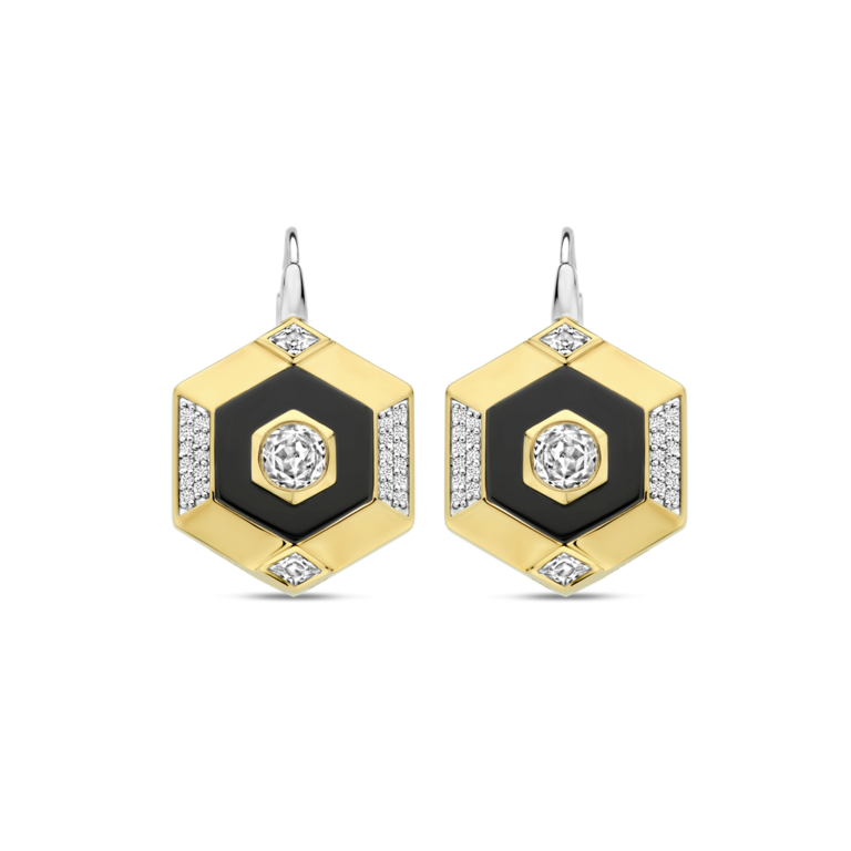 Ti Sento Hexagon Black Stone & CZ Drop Earrings