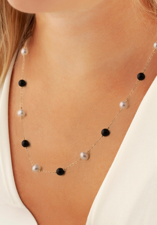 Carla Pearl and Onyx Choker Necklace