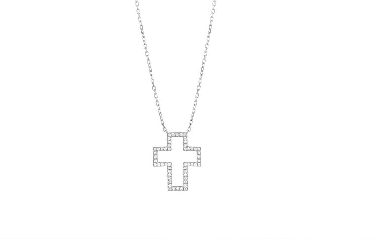 Expressions Jewelers Gold Diamond Cross Outline Necklace