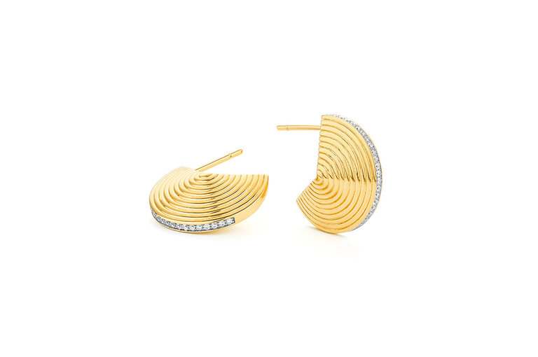 Expressions Jewelers Gold Diamond Fan Half-Hoop Earrings