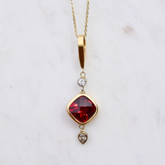 Estate Collection Simulated Red Stone and Diamond Pendant