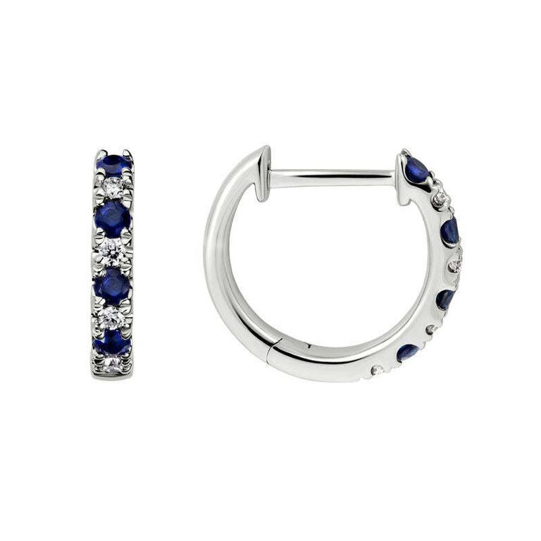 Artistry 14K White Gold Sapphire and Diamond Huggie Earrings