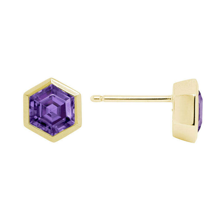 Artistry 14K Amethyst Hexagon Bezel Stud Earrings