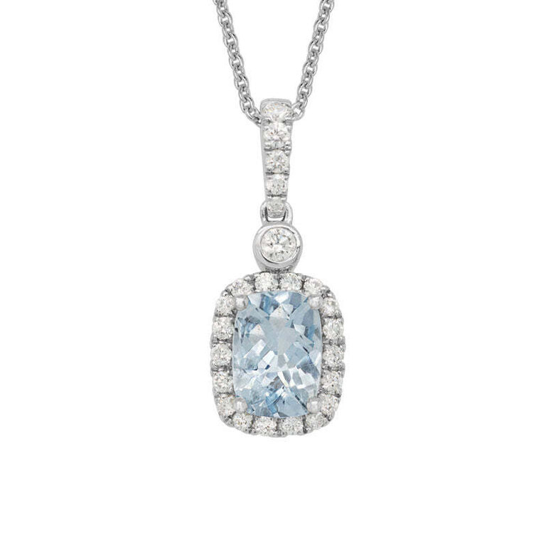 Expressions Jewelers 14K Cushion-Cut Aquamarine and Diamond Necklace